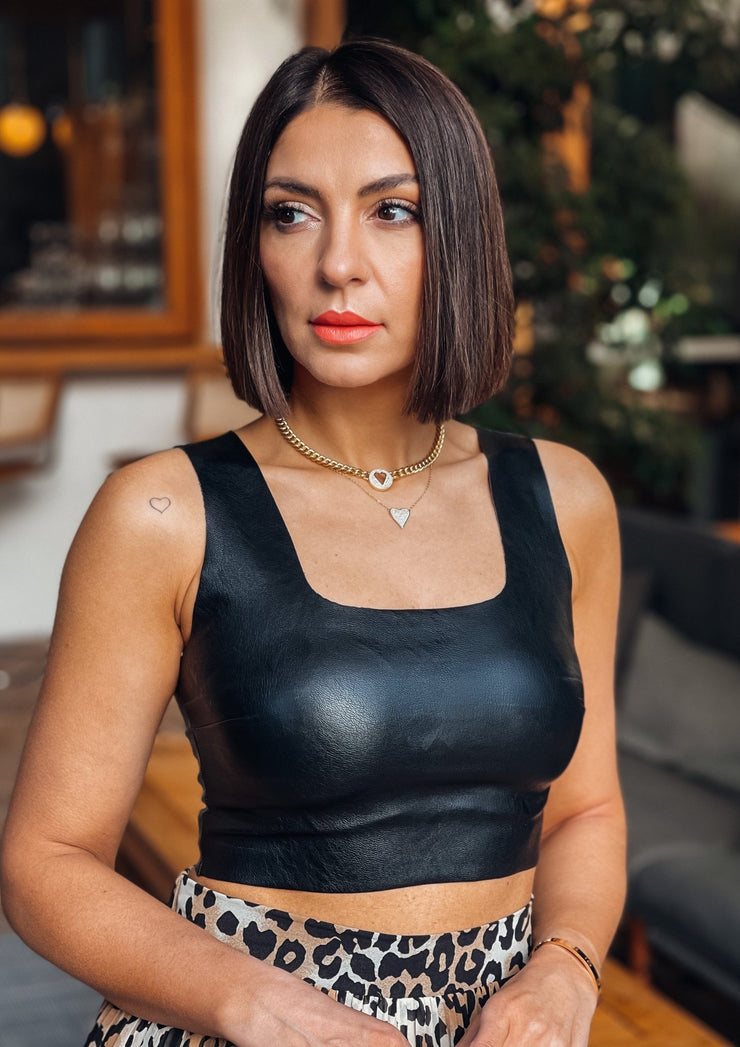 Commando Faux Leather Crop Top (Black) - premiumvoguevanity