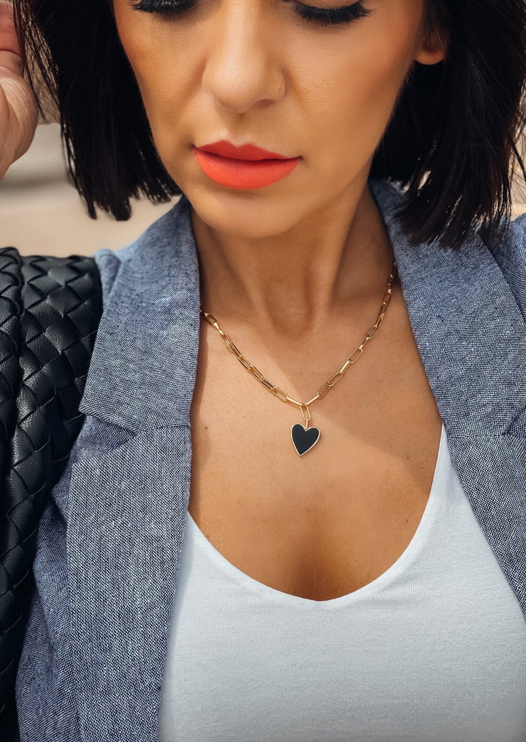 Enamel Heart Necklace (Black) - premiumvoguevanity