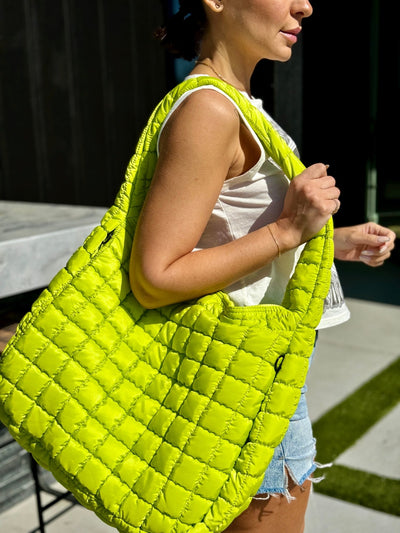 Quilted Carryall Bag (Lime) - premiumvoguevanity